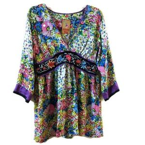 Johnny Was Floral Silk Tunic Empire Waist